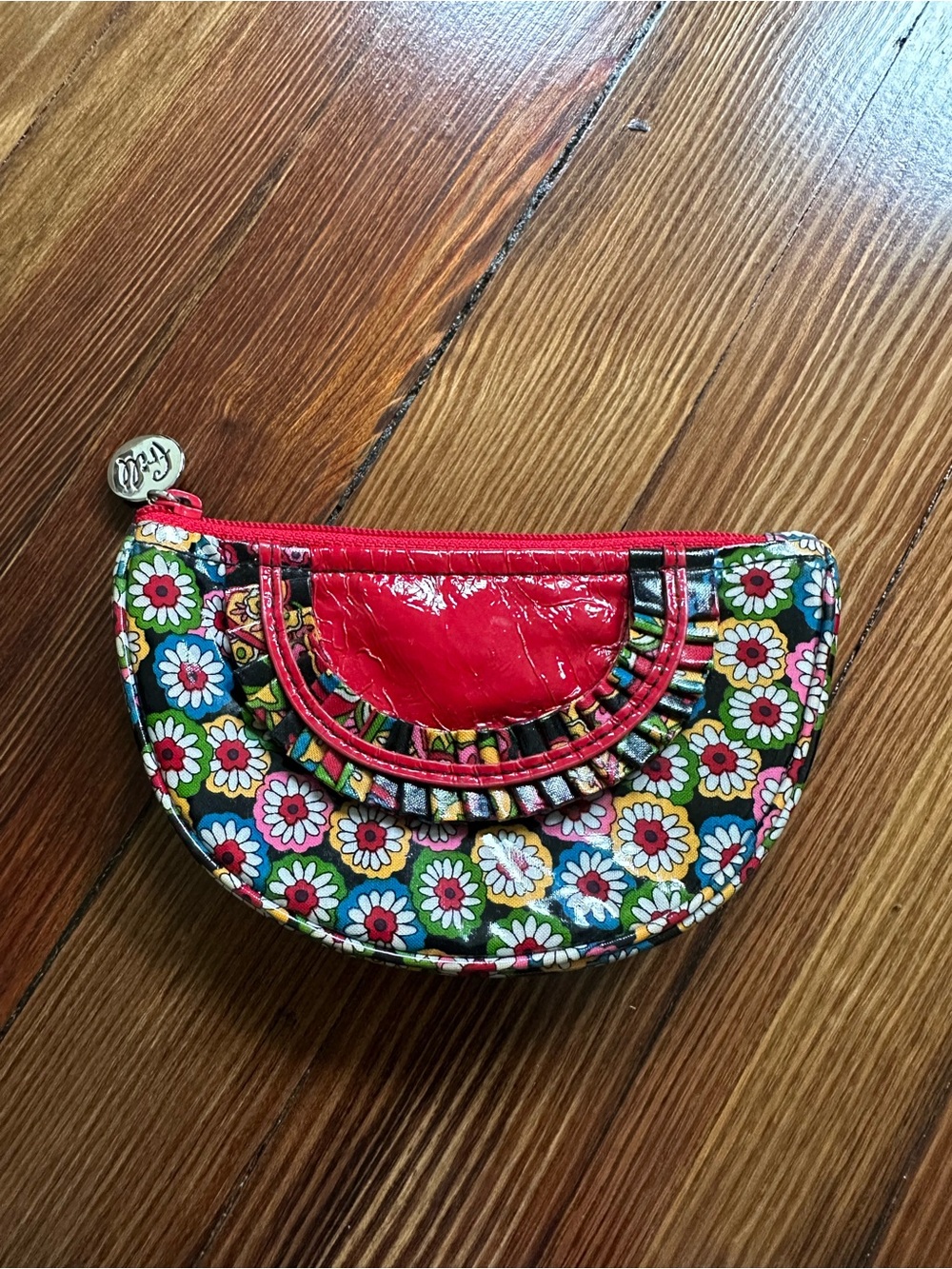Brighton Floral Print Cosmetic Wristlet Pouch Clutch Red Multicolor